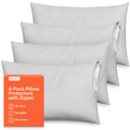 Ultra Soft Pillow Protectors with Zipper King Size - Set of 4 Breathable Pillow Covers - 100% Protection Against Stains, Dust & 
