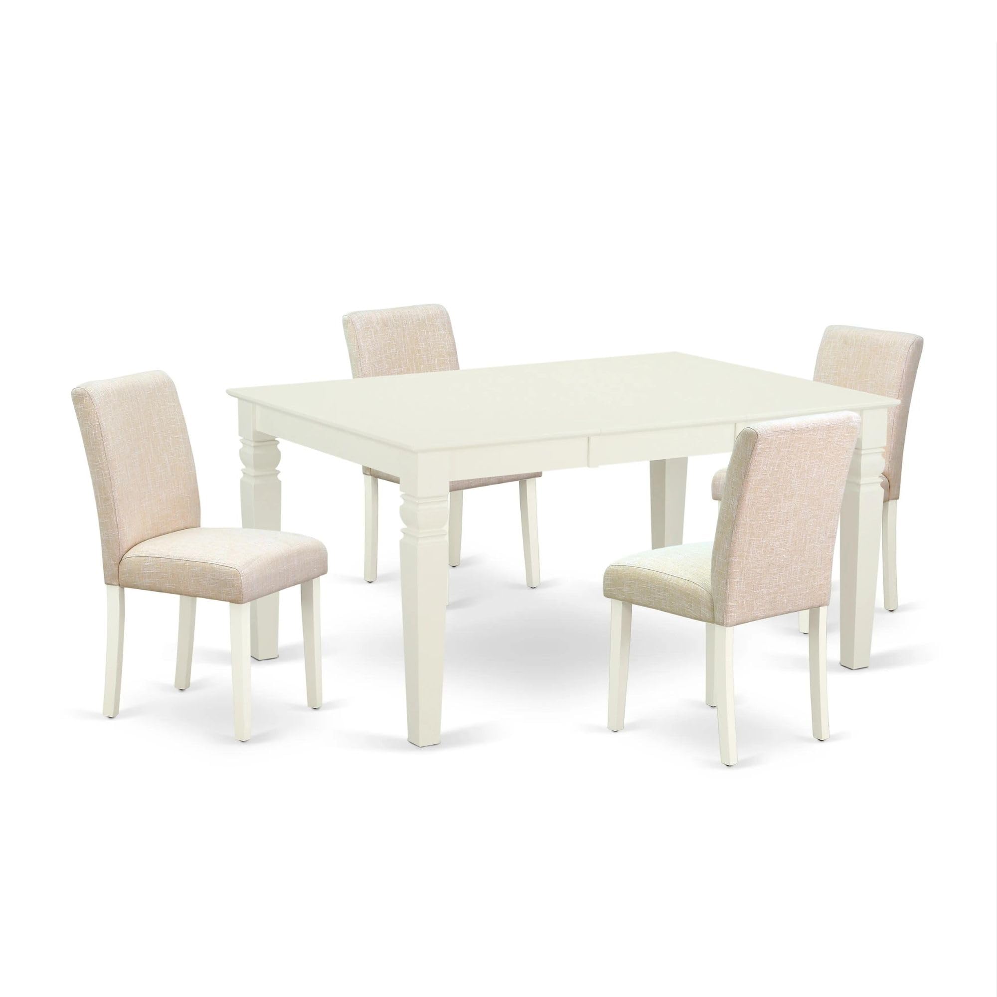 East West Furniture Weab5-Lwh-02 5 Piece Dining Room Set Includes A Rectangle Wooden Table With Butterfly Leaf And 4 Light Beige Linen Fabric Parson Dining Chairs, 42X60 Inch, Linen White