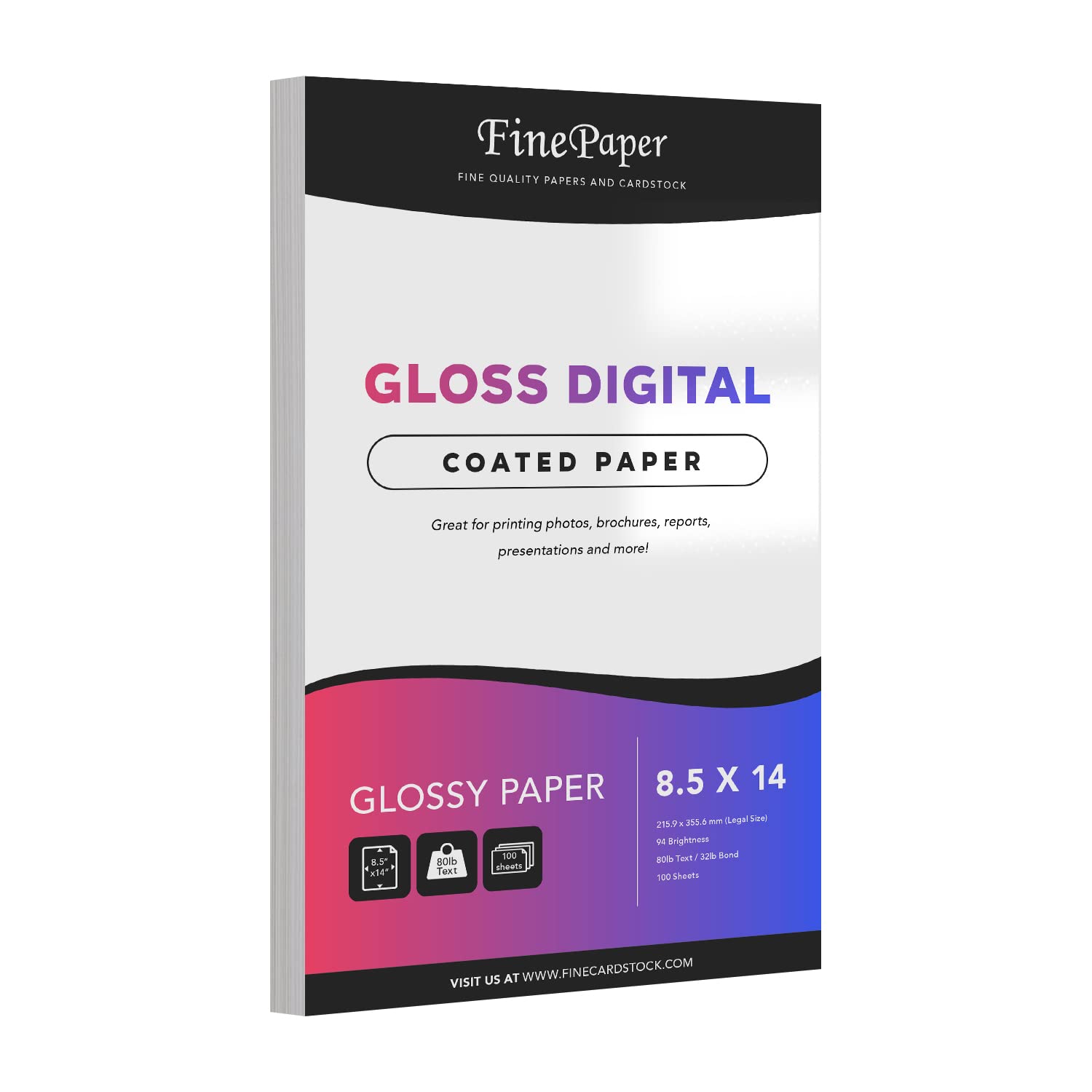 Gloss Digital Paper - Perfect For Color Laser Printing, Design Proposals, Flyers And Brochures | 8.5' X 14' | Glossy 80Lb Text