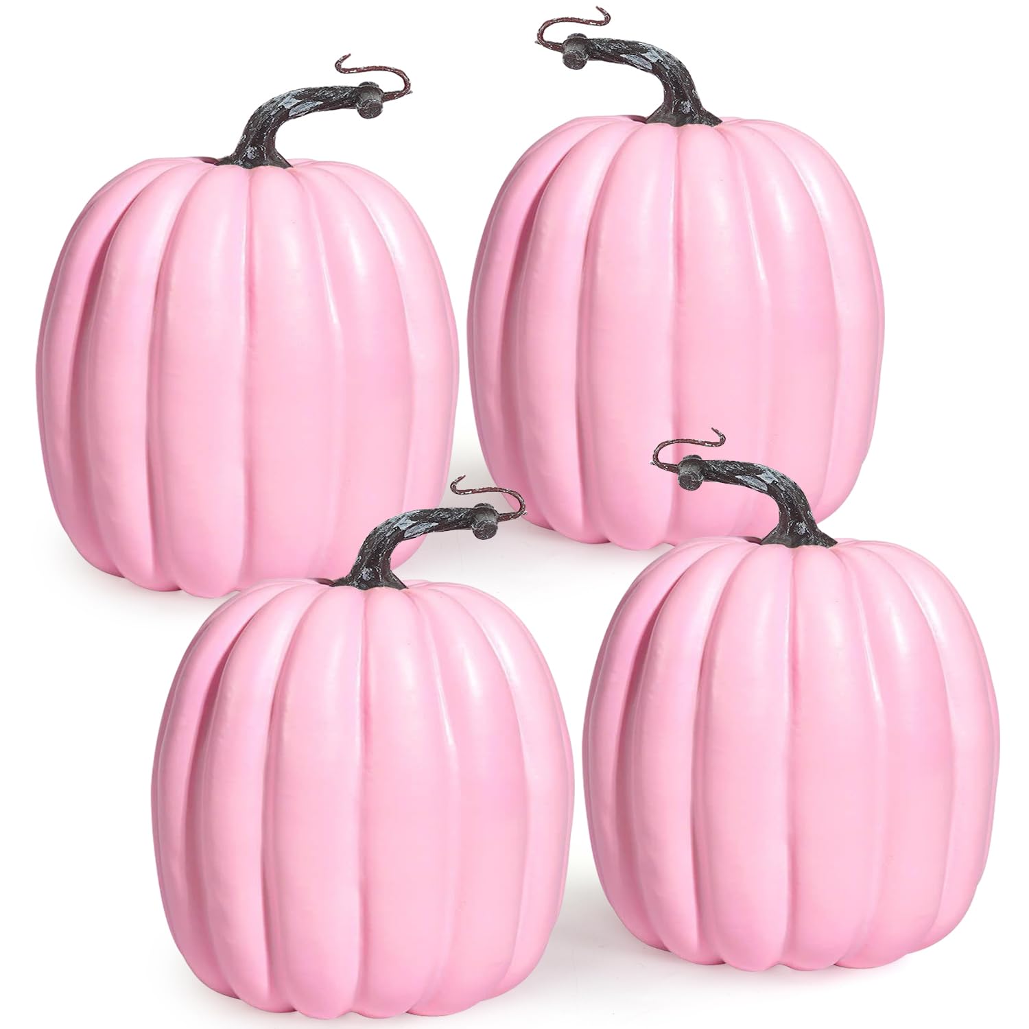 Artmag 6 Inch Large Artificial Pumpkins, 4PCS Big Pink Pumpkins Faux Foam Harvest Pumpkins for Fall Autumn Thanksgiving Seasonal