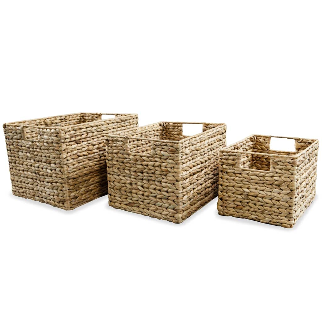 vidaXL Rustic Charm Storage Baskets - Set of 3 - Water Hyacinth Woven Baskets with Strong Metal Frame - Ideal for Organizing Toys, Books, Magazines