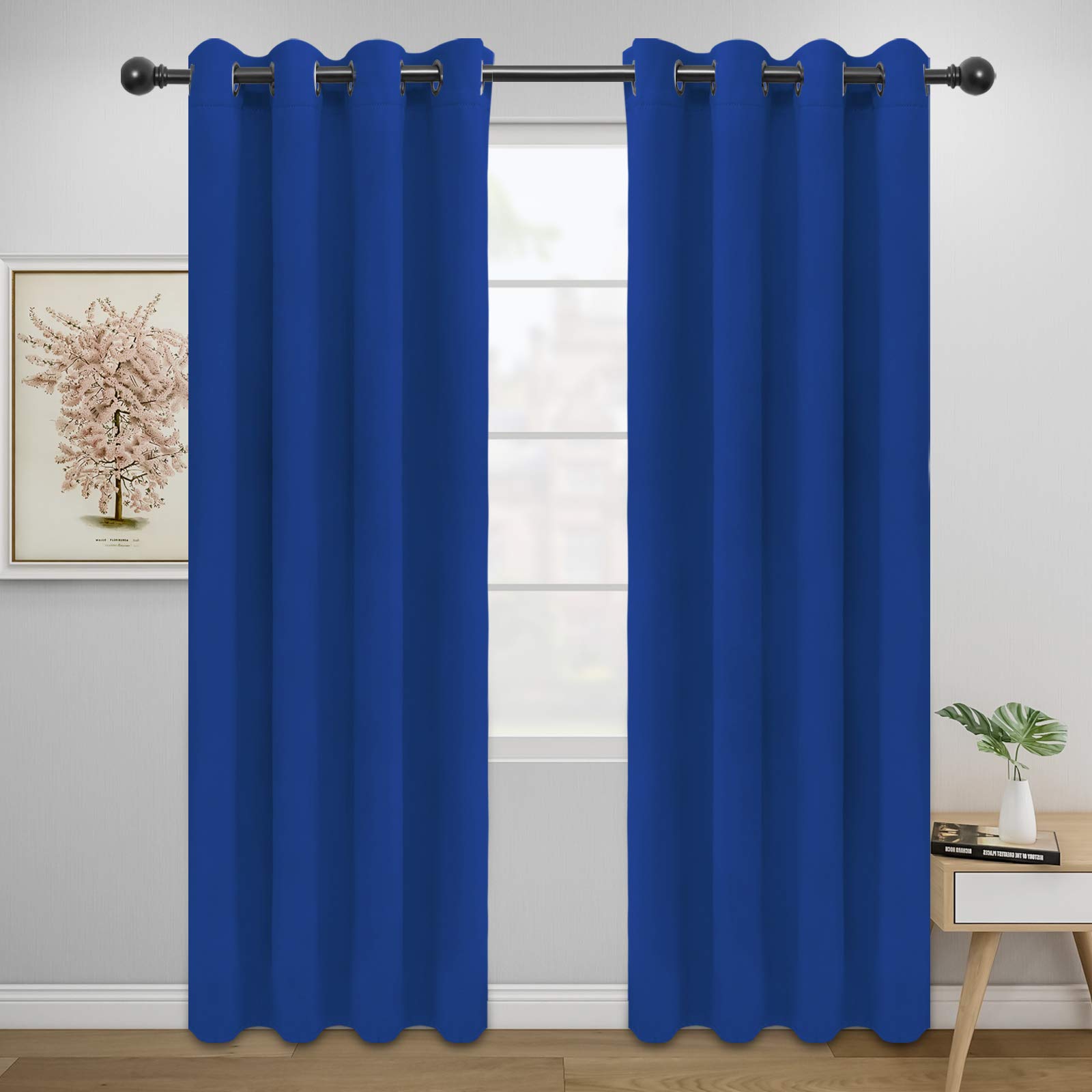 Easy-Going Blackout Curtains For Bedroom, Solid Thermal Insulated Grommet And Noise Reduction Window Drapes, Room Darkening Curtains For Living Room, 2 Panels(52X84 In,Classic Blue)