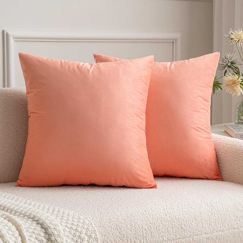 Miulee Pack Of 2 Coral Red Velvet Throw Pillow Covers 20X20 Inch Soft Solid Decorative Square Set Cushion Cases For Spring Couch