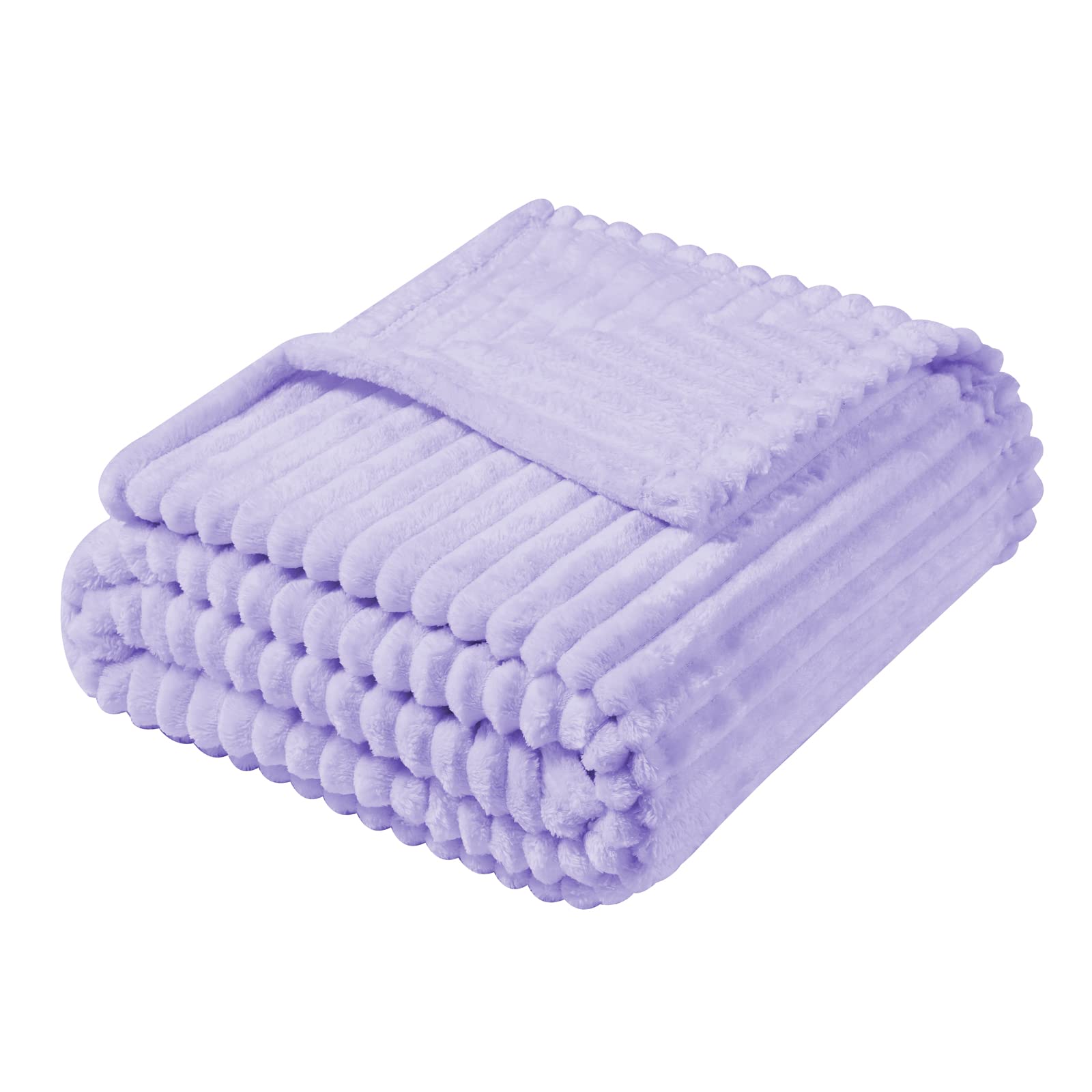 Vessia Flannel Fleece Throw Blanket For Couch,Sofa,Bed, 300Gsm Striped Lavender Blanket Throw For Adults And Kids, Super Soft Wa