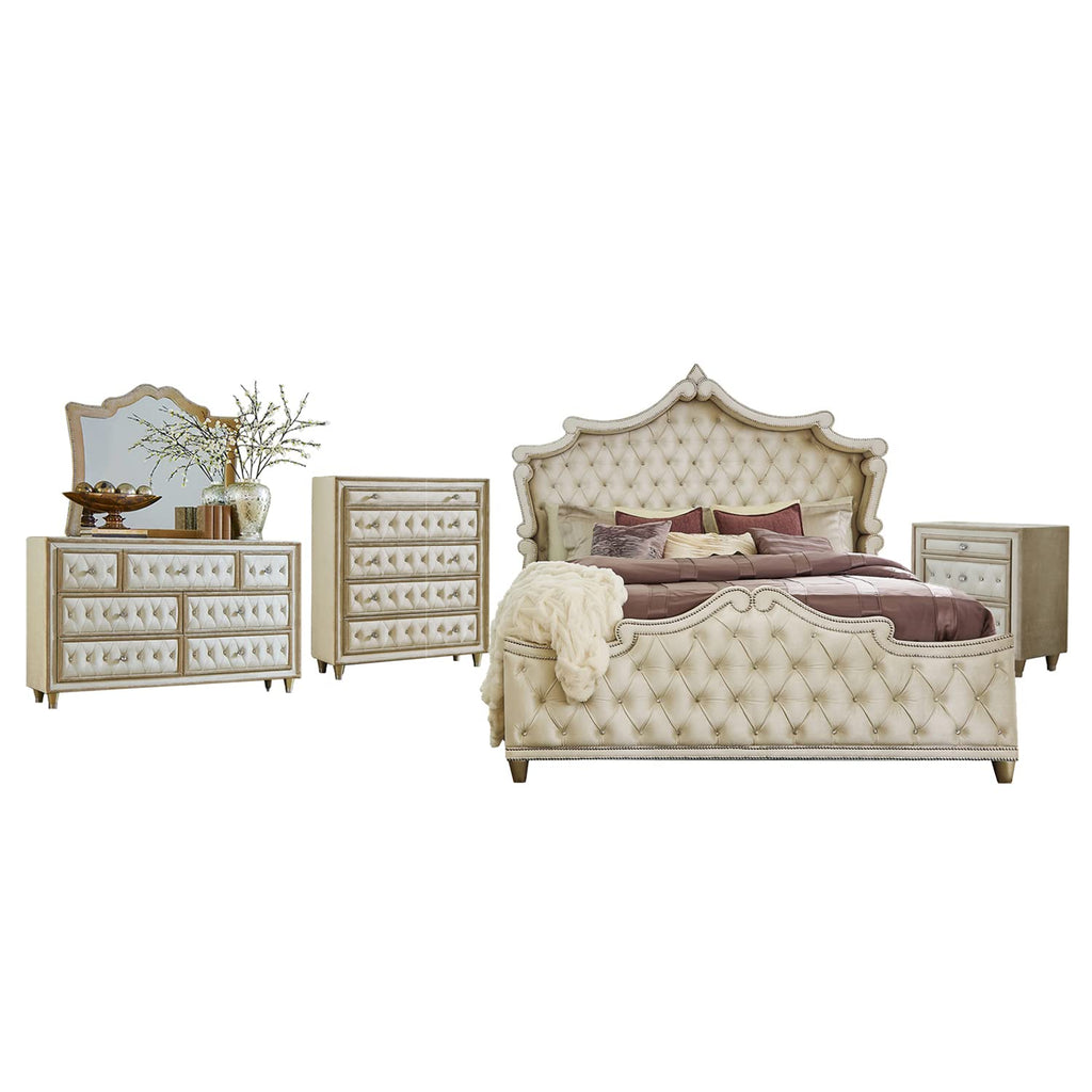 Coaster Antonella Eastern King Bed 5-Piece Set, Ivory/Camel