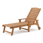 Lue Bona Outdoor Chaise Lounge, Hdps Material, 3-Year Warranty, Patio Lounge Chair With Adjustable Backrest, Resin Pool Lounge Chairs With Wheels For Outside, Poolside, Backyard, Garden, Teak Color