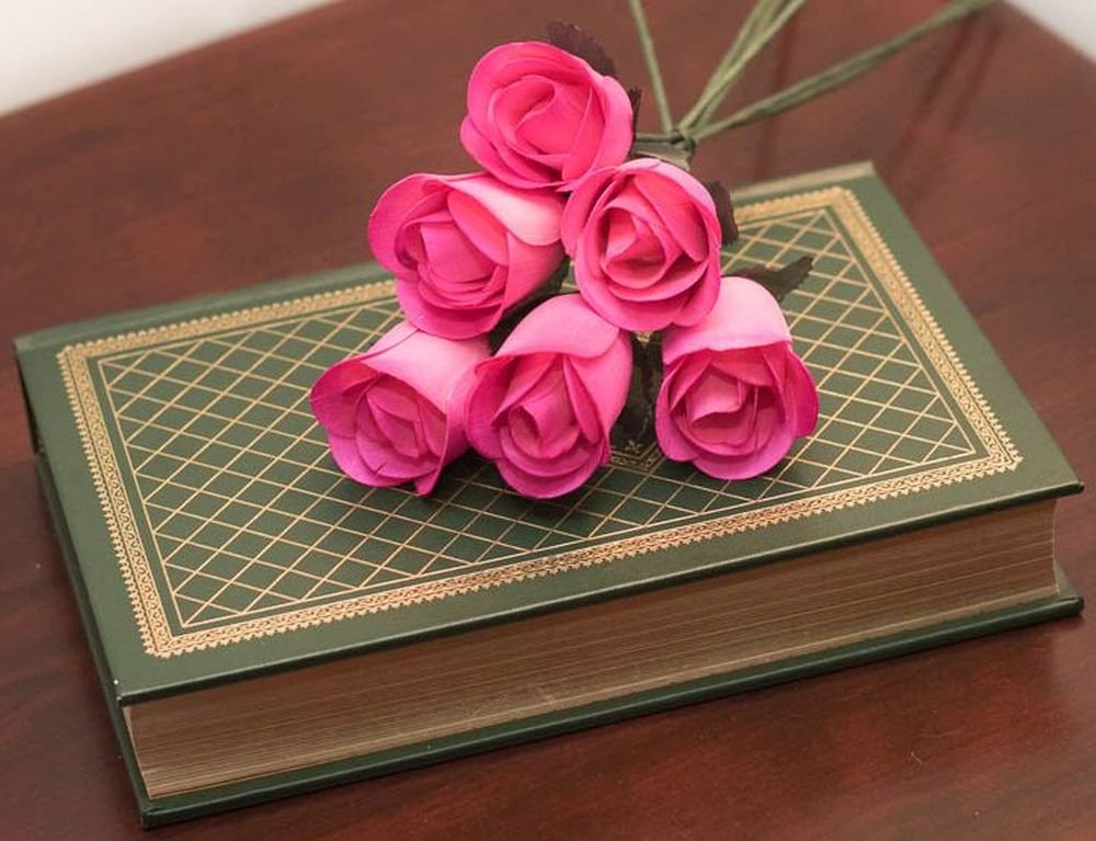 6 Pink Roses With Hot Pink Tips Half Open Bud Wooden Roses For Crafts Custom Bouquets And Other Projects. 10 Colors To Choose Fr