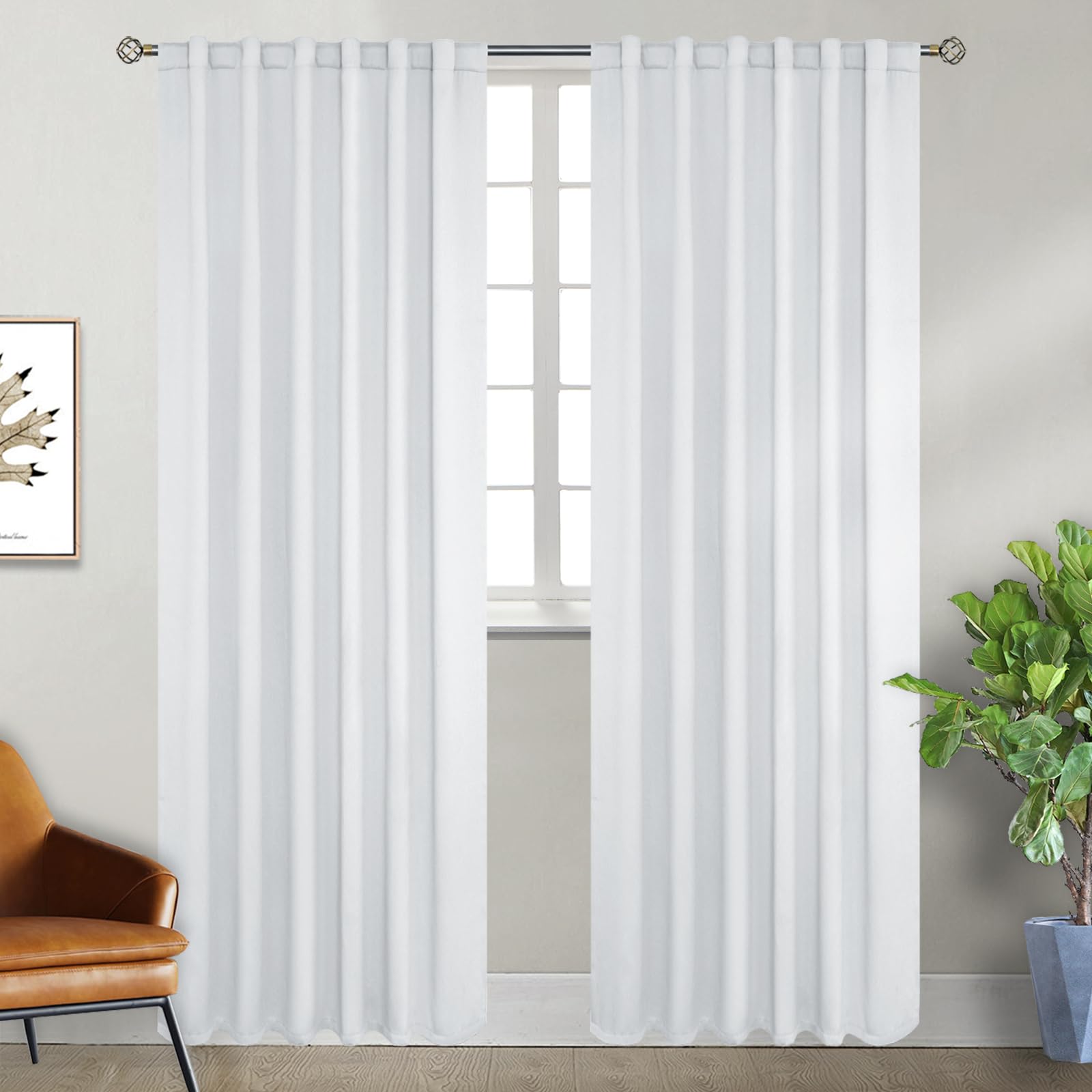 BGment White Curtains for Bedroom - 52 x 84 inch Rod Pocket and Back Tab Thermal Insulated Room Darkening Curtains for Living Ro