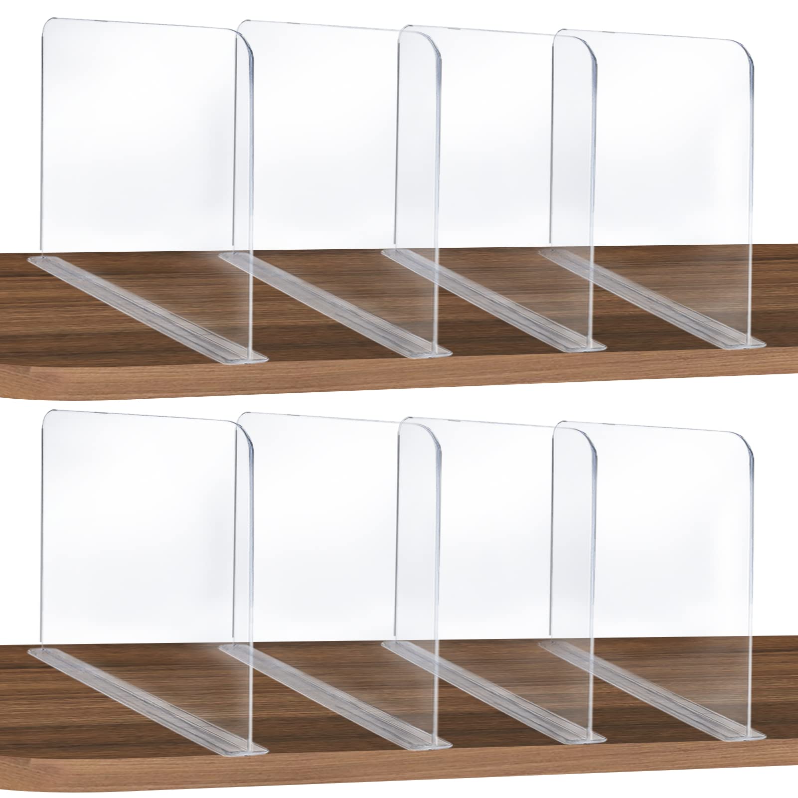 ROUFA 8Pcs Clear Acrylic Shelf Dividers, Closet Organizer Fit for Any Thickness of Shelves, Multi-Purpose Wood Shelf Separators 