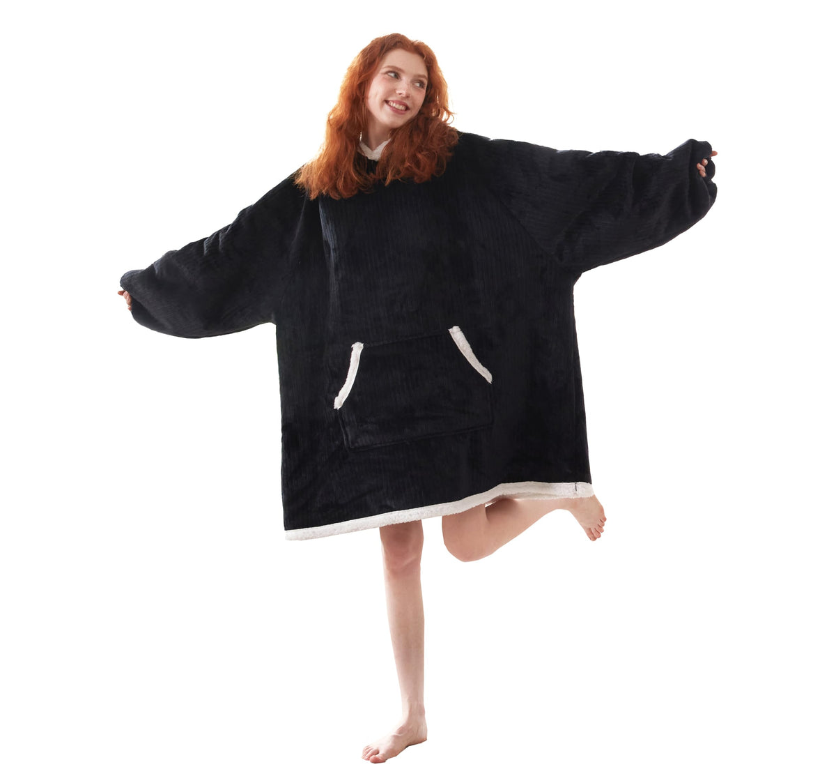 Coova Wearable Blanket Hoodie, Oversized Flannel&Sherpa Hooded For Women And Men, Cozy Sweatshirt With Giant Pocket, Stripe Blac