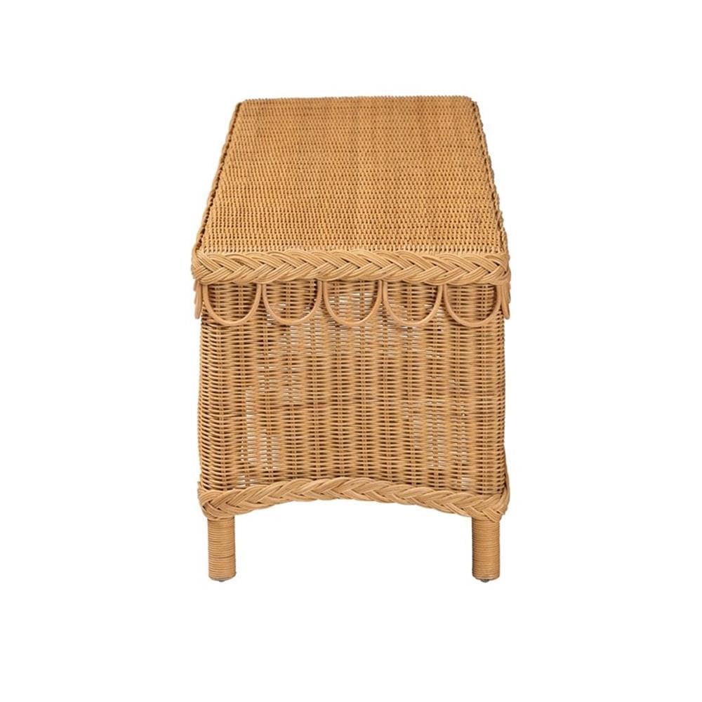 bali & pari Erla Bohemian Light Honey Rattan Accent Bench with Scallop Border