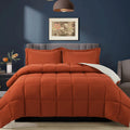 Hig 3Pc Burnt Orange King Size Comforter Set - All Season Reversible Down Alternative Comforter With Sham - Quilted Duvet Insert