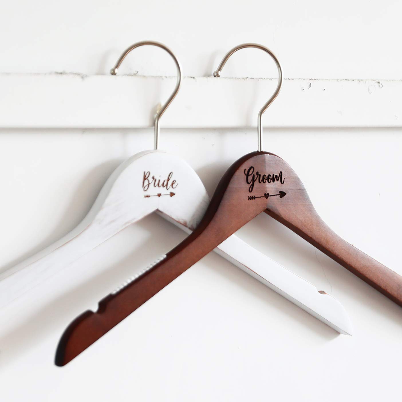 Pair of Wedding Hangers for Bride and Groom, Bridal Wedding Gift, Wood Dress Hangers