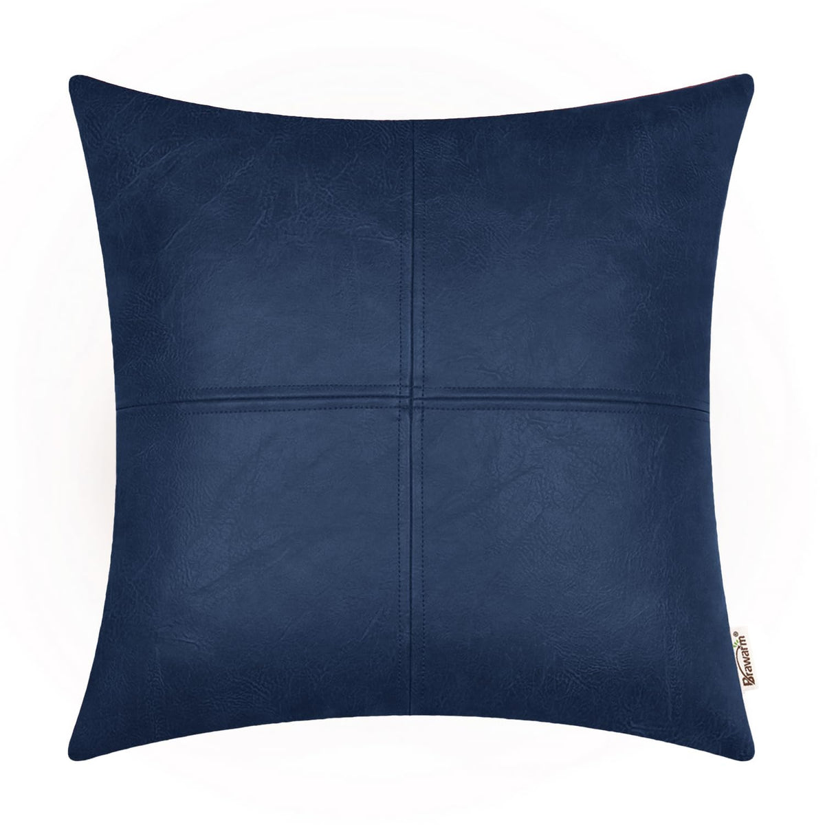 Brawarm Faux Leather Throw Pillow Covers 20 X 20 Inches, Navy Blue Leather Pillow Cover, Hand Stitched Leather Decorative Pillow
