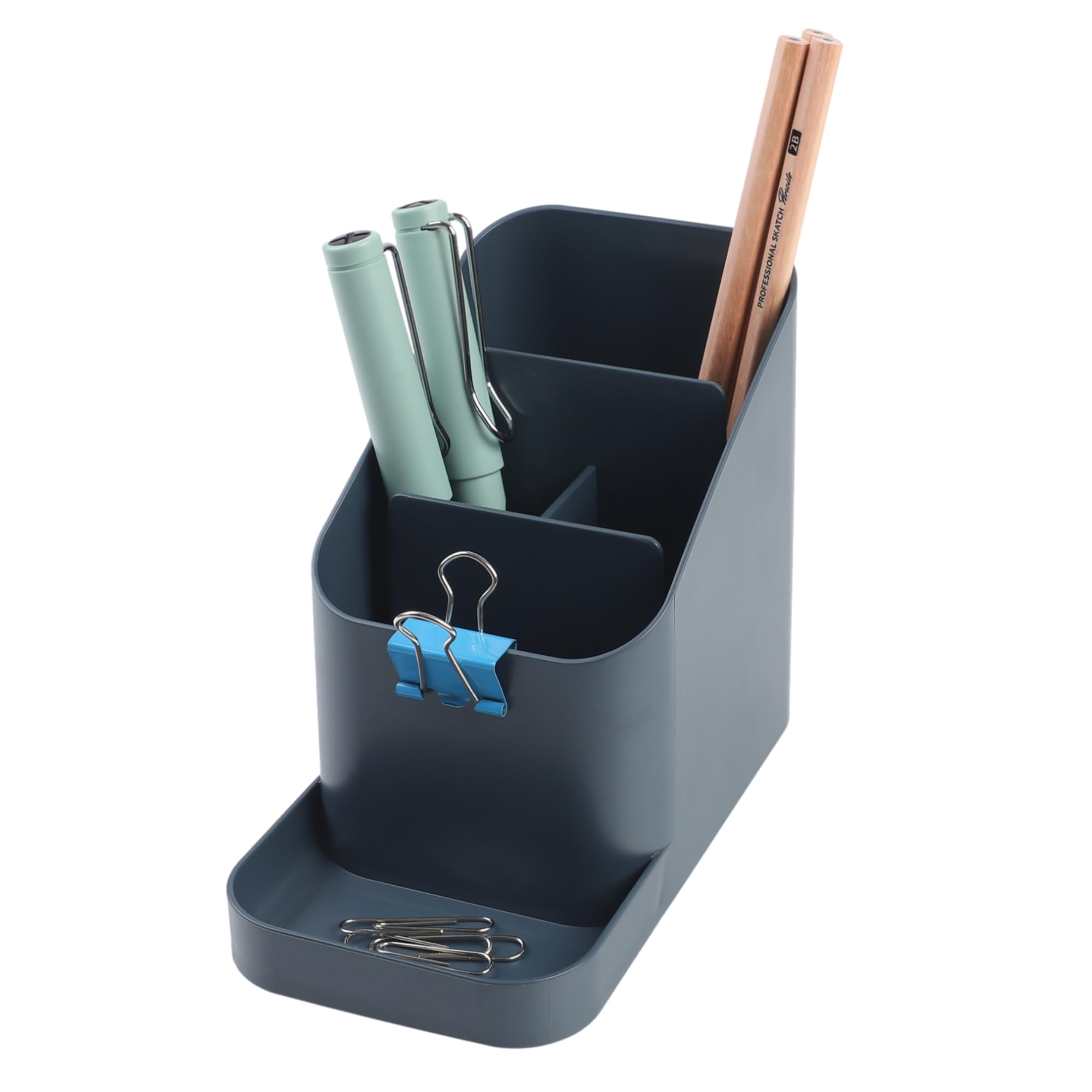 Blue Ginkgo Desk Holder - Korean-Made Office Organizer For Pencils, Pens, Notes, And Desk Supplies (Prussian Blue)