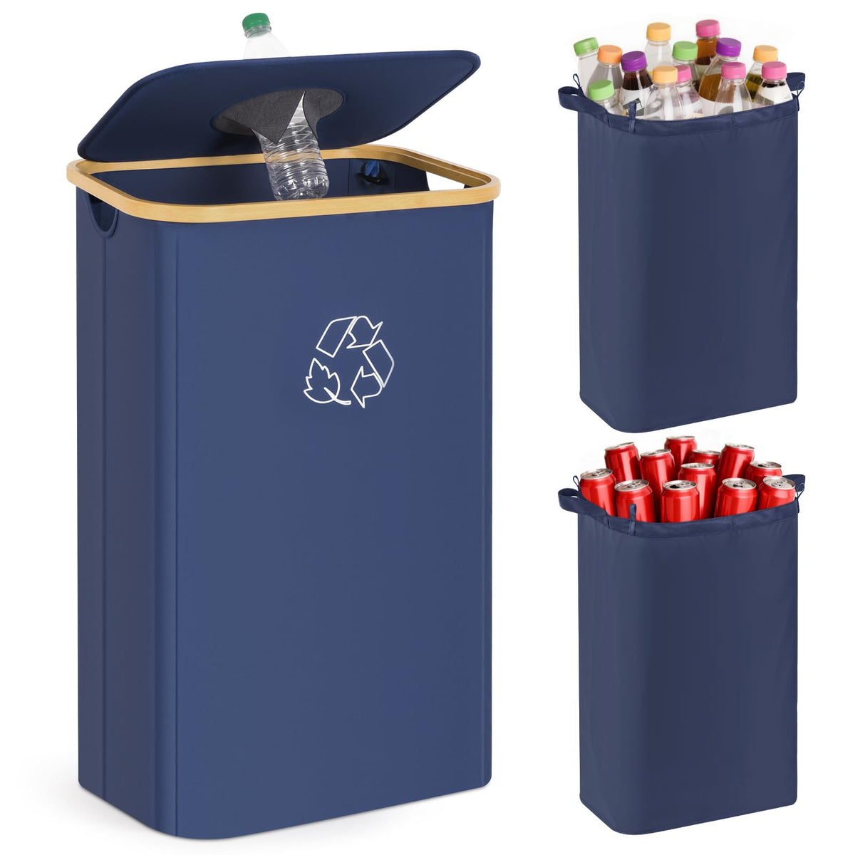 CFGUK Recycling Bin for Kitchen, 26 Gallon 100L Indoor Home Recycle Bin with Lid and 2 Removeable Reusable Inner Bags, for Bottl