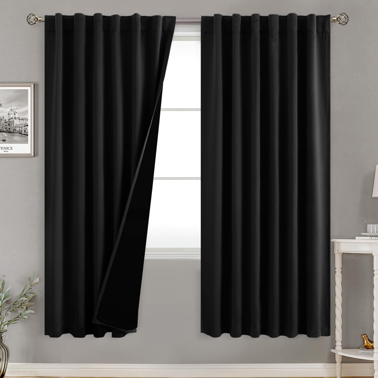 Bgment Full Blackout Curtains With Liner Thermal Curtains 72 Inches Long, Rod Pocket And Back Tab Double Layer Black Out Privacy