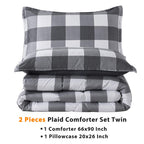 Andency Light Gray Plaid Comforter Twin(66X90 Inch), 2 Pieces(1 Plaid Comforter And 1 Pillowcase) Buffalo Check Plaid Comforter