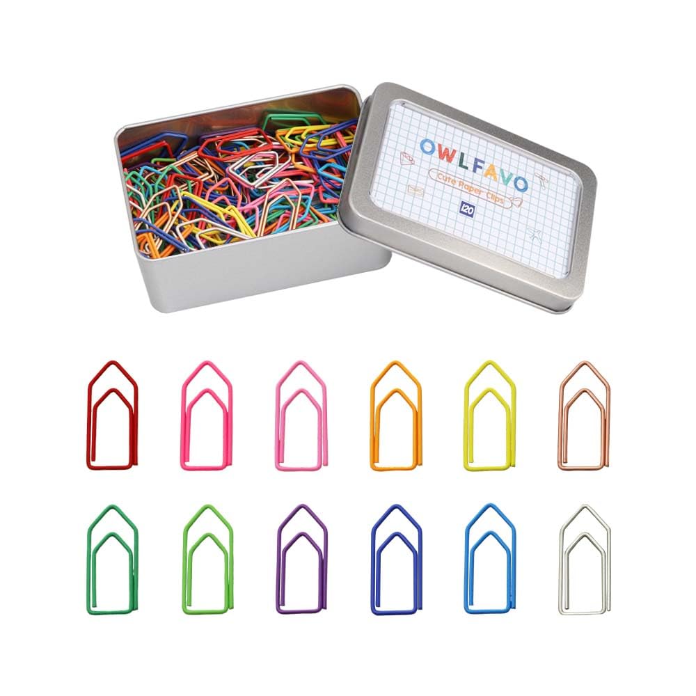 Owlfavo 120Pcs Arrow Shape Paper Clips With Storage Box, 12 Colors, Funny Cute Paperclips Bookmarks Planner Clips For Fun Office