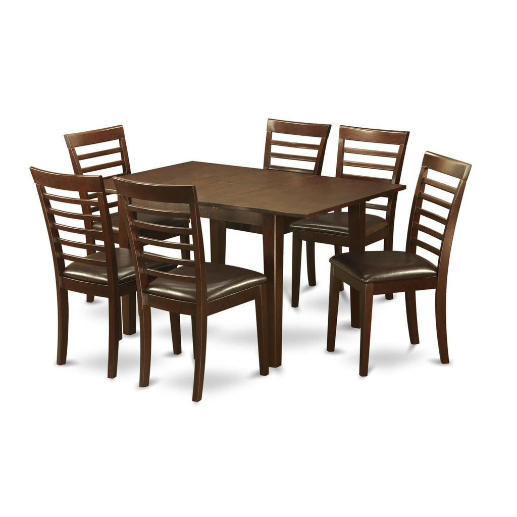 East West Furniture MILA7-MAH-LC Milan 7 Piece Kitchen Set Consist of a Rectangle Table with Butterfly Leaf and 6 Faux Leather Dining Room Chairs, 36x54 Inch