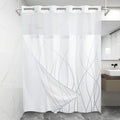 LXBNI No Hook Ombre Grey White Striped Shower Curtain with Snap in Fabric Liner Set - Hotel Shower Curtain and Liner Set with Se