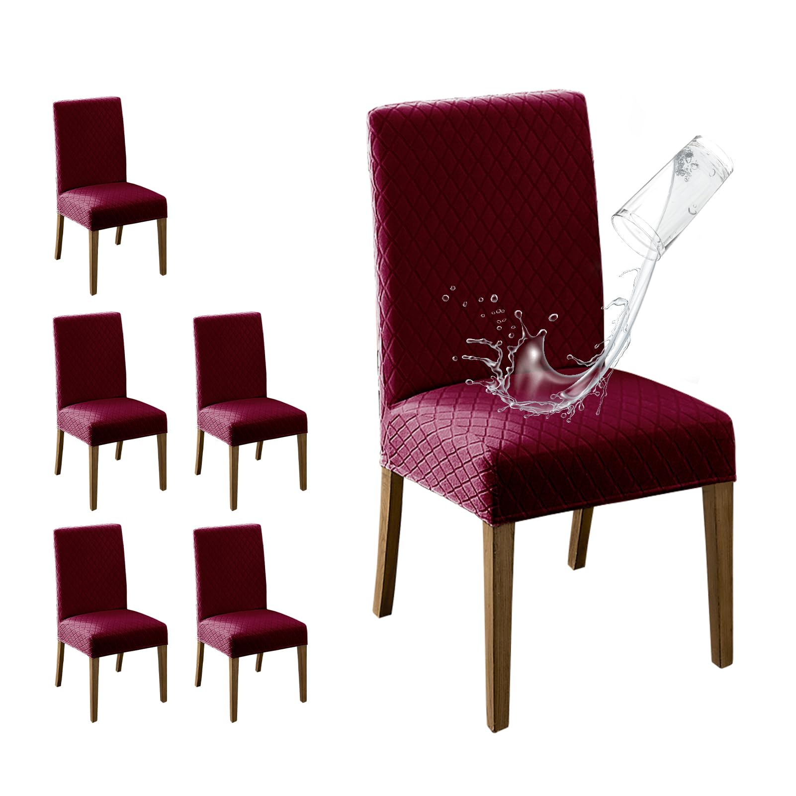 MOSAYT 100% Waterproof Winter Christmas Chair Covers Set of 6, Super Fit Stretch Jacquard Parson Chairs Slipcovers Removable Was