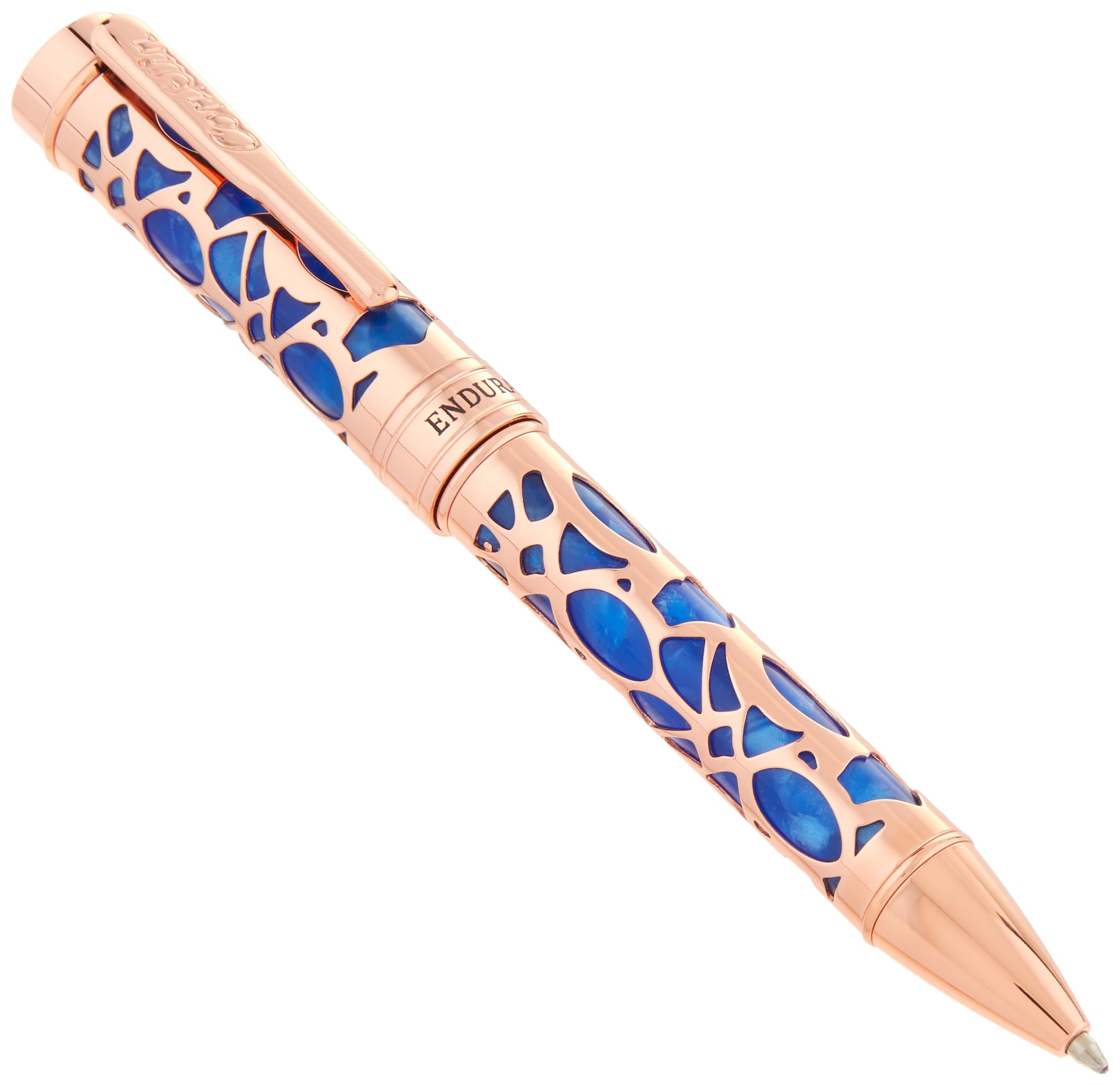 Conklin Endura Deco Crest Ballpoint Pen In Blue With Rose Gold Accents - Elegant Writing Instrument Pen Company