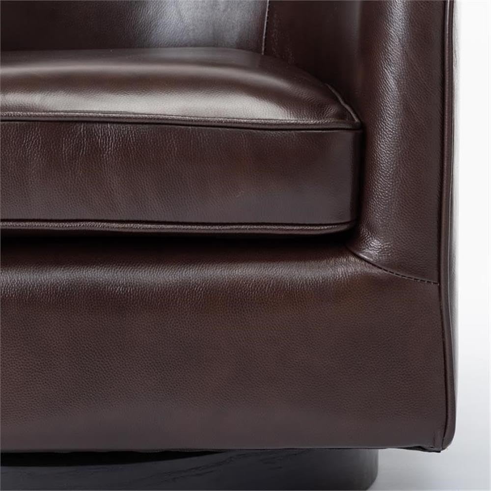 Comfort Pointe Turner Modern Top Grain Leather Swivel Accent Chair With Wood Base & Pocket Coil Seat Cushion, No Assembly Required, In Brown Finish