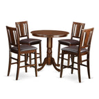 East West Furniture JABU5-MAH-LC 5 Piece Counter Height Dining Table Set Includes a Round Wooden Table with Pedestal and 4 Faux Leather Upholstered Chairs, 36x36 Inch, Mahogany