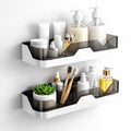 Somnandi 2 Tier Bathroom Organizer Rack with 4 Hooks, Wall Mounted Plastic Storage Shelf with No Drill Adhesive Installation for