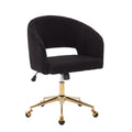Home Office Chair Swivel Corduroy Fabric Desk Chair Accent Armchair Upholstered Modern Tufted Chairs With Gold Base For Girls Women Ergonomic Study Seat Computer Task Stools For Living Room(Black)