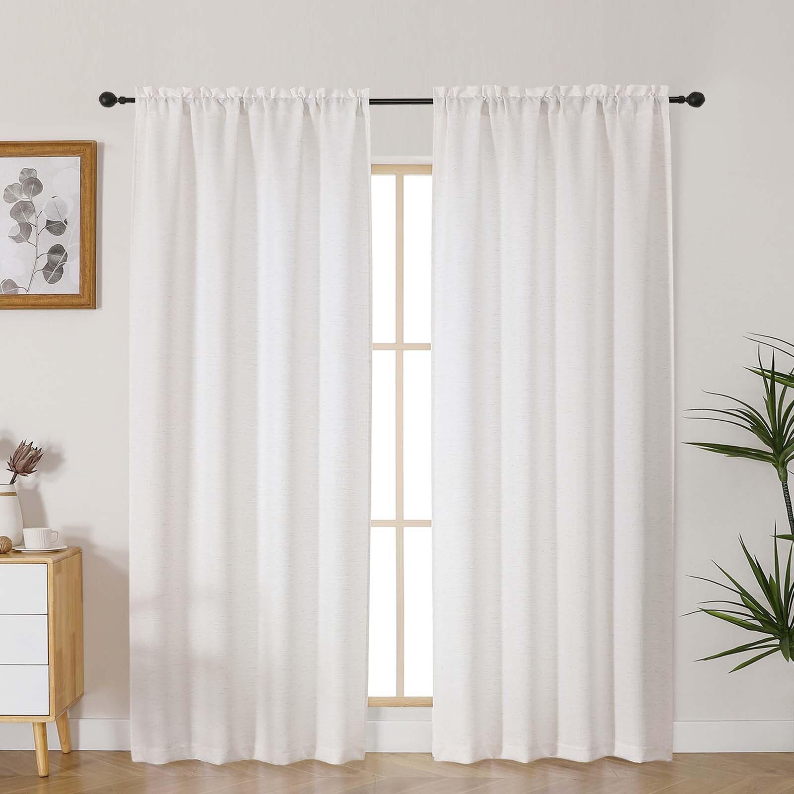 Lecloud Bessie Natural Curtains for Living Room 78 Inches Long 2 Pcs, Dual Rod Pocket Bedroom Curtains, Light Filtering Faux Lin