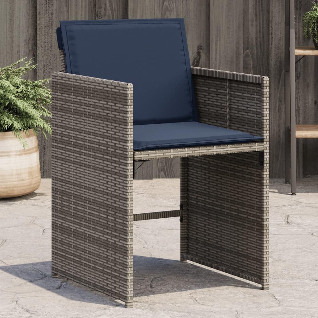 vidaXL Patio Chairs with Cushions 4 pcs Gray Poly Rattan Garden Chairs - Comfortable Seating w/Navy Blue Cushions, Sturdy Powder-Coated Steel Frame, Foldable Backrest for Compact Storage, 19