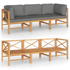 vidaXL Patio Lounge Set, 4-Seater, Patio Furniture Set for Outdoor, Sectional Sofa with Gray Cushions, Corner Sofa, Retro Style, Solid Teak Wood