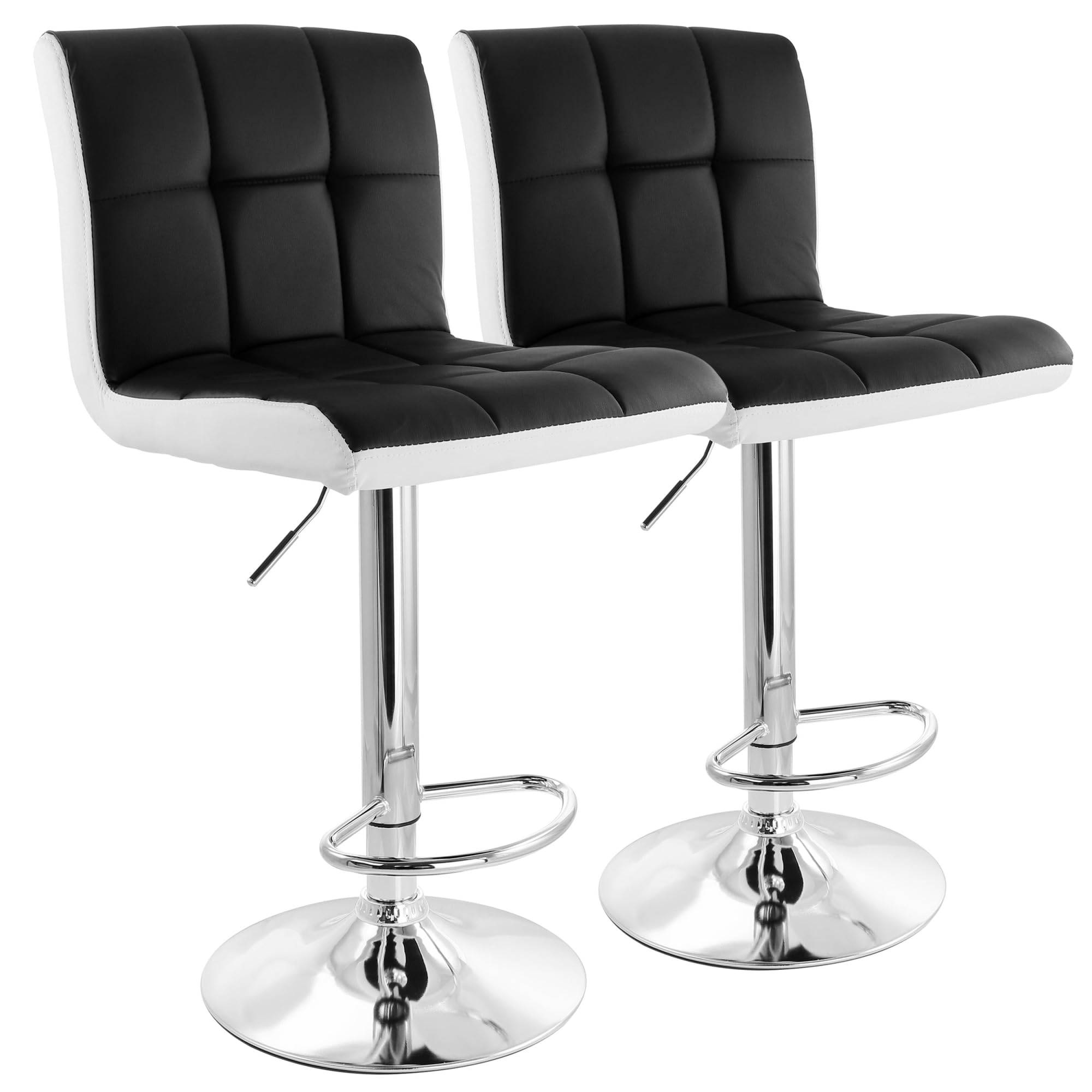 Elama 2 Piece Faux Leather Tufted Bar Stool In Black And White With Chrome Base,Elm-742