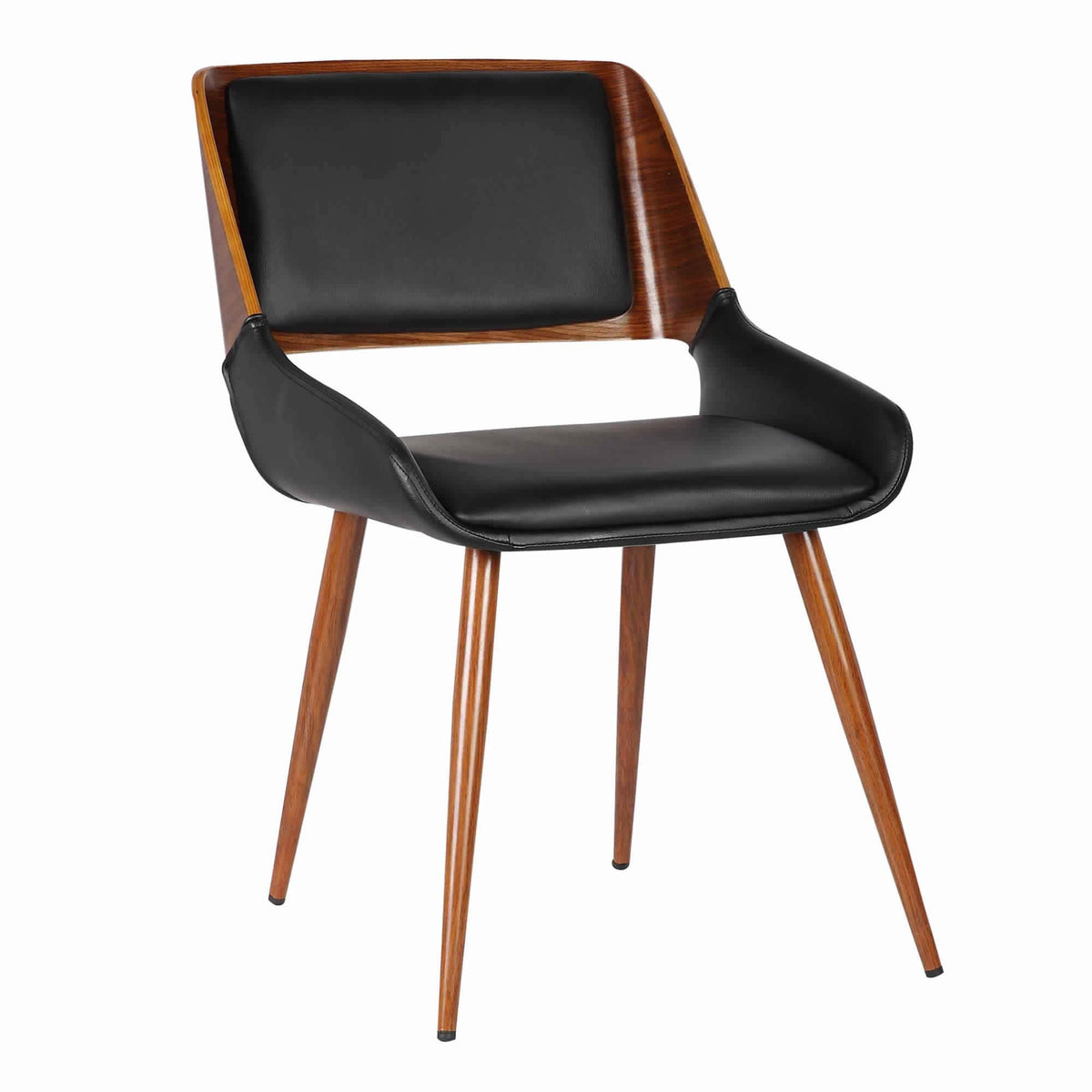Benjara Leatherette Mid Century Dining Chair With Split Padded Back, Black, Brown