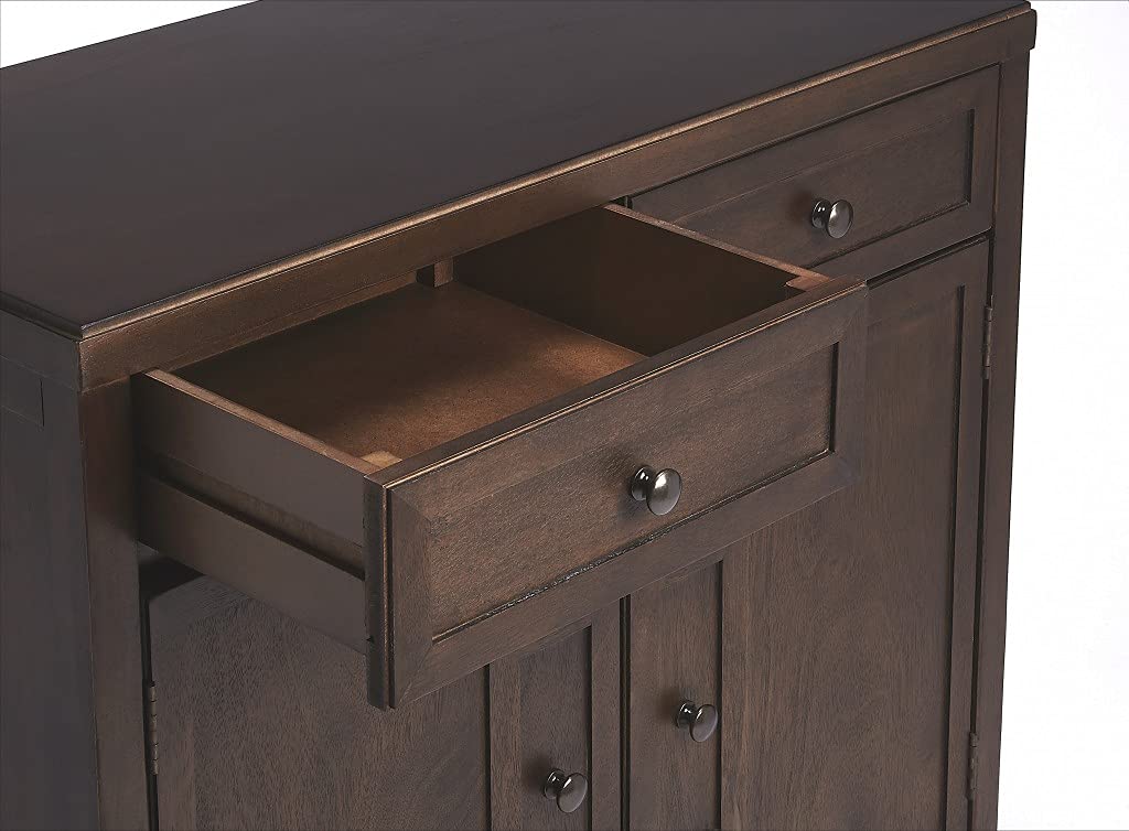 HomeRoots Dark Brown Bayur Wood Solids, MDF, Steel Imperial Coffee Console Cabinet