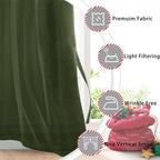 Hiasan Sheer Curtains For Living Room With Tiebacks, Light Filtering Airy Voile Drapes Lightweight Window Curtains For Bedroom, Nursery, Olive Green, W42 X L63, Set Of 2 Soft Textured Panels