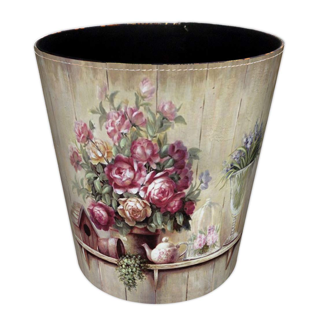 Scakbyer 10L/2.64 Gallon Trash Can, Decorative Waste Basket, PU Leather Waste Paper Basket, Waterproof Garbage Can for Bathroom,