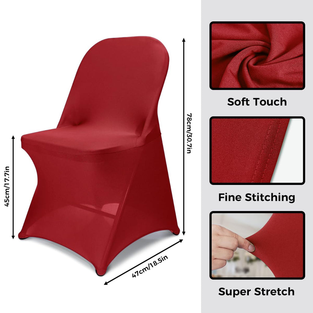 Babenest Spandex Folding Chair Covers Upgraded Universal Stretch Washable Fitted Chair Slipcovers Protector For Wedding, Holidays, Banquet, Party, Celebration (30, Red)