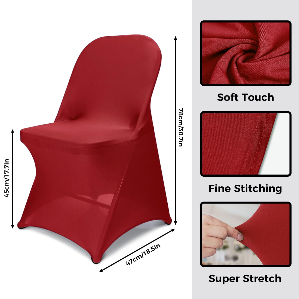 Babenest Spandex Folding Chair Covers Upgraded Universal Stretch Washable Fitted Chair Slipcovers Protector For Wedding, Holidays, Banquet, Party, Celebration (30, Red)
