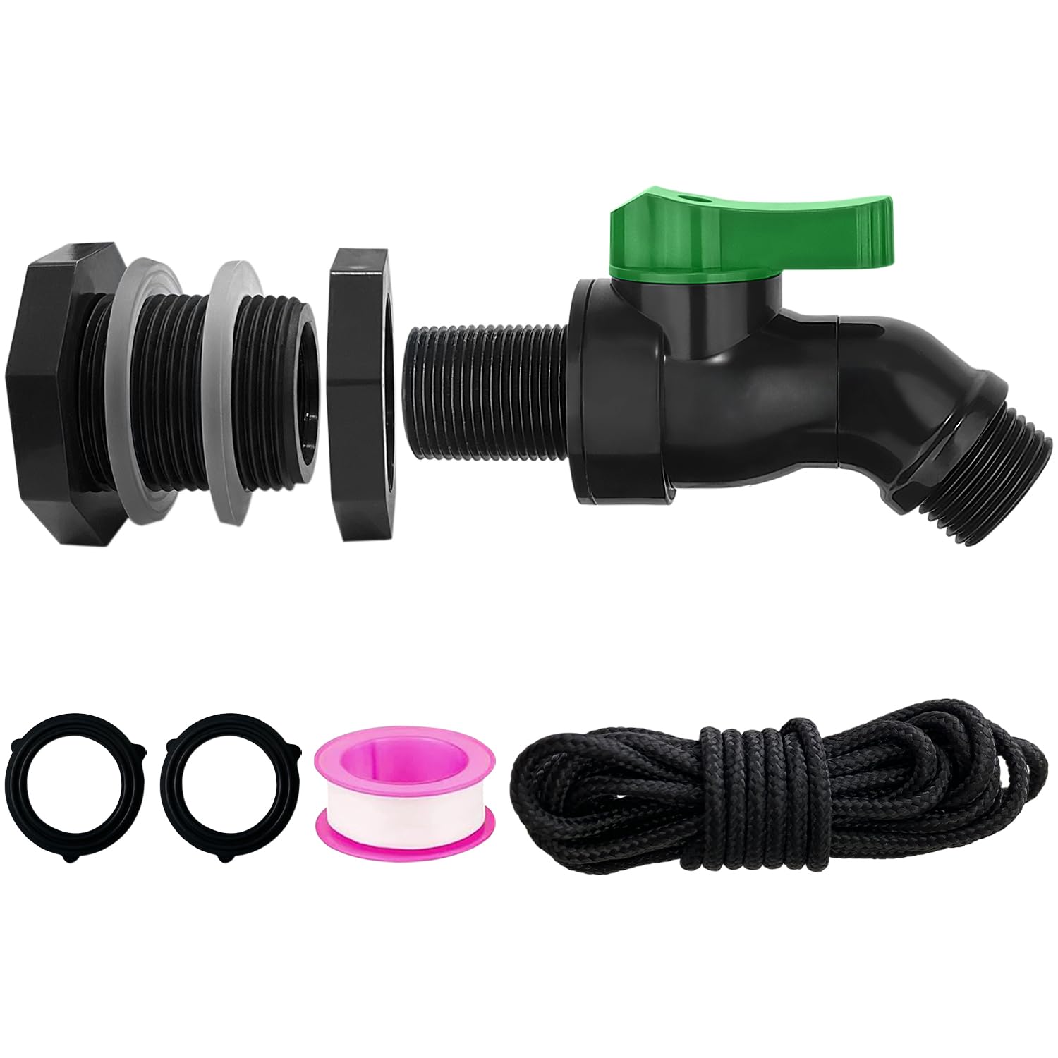 Plastics Rain Barrel Spigot Kit, High Flow Valve Core Water Tank Faucet+Pvc Bulkhead Fitting,3/4 Npt To 3/4 Ght Rain Barrel Spig