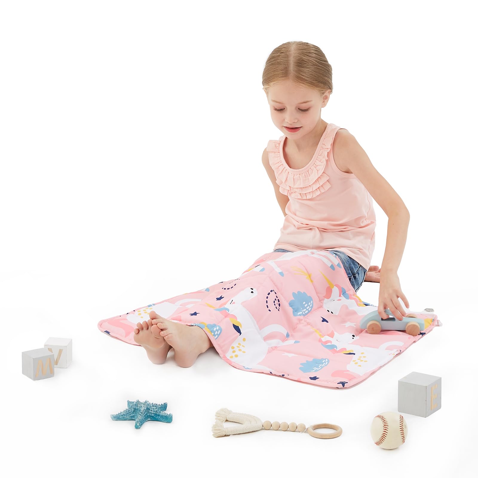 HOSUKKO Weighted Blanket - 2 lbs Pink Unicorn Heavy Lap Indoor - Small Size Breathable Blanket(19 * 21 inches, 2 lbs)