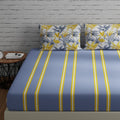 Huesland By Ahmedabad Cotton 144 Tc Cotton Bed Sheet Double Bed Pure Cotton With 2 Pillow Covers | Stripes & Flamingos Grey & Ye