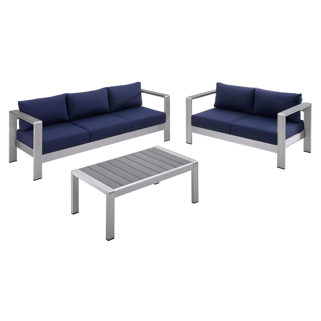 Modway Eei-4313-Slv-Nav-Set Patio Aluminum 3 Piece Set In Silver Navy