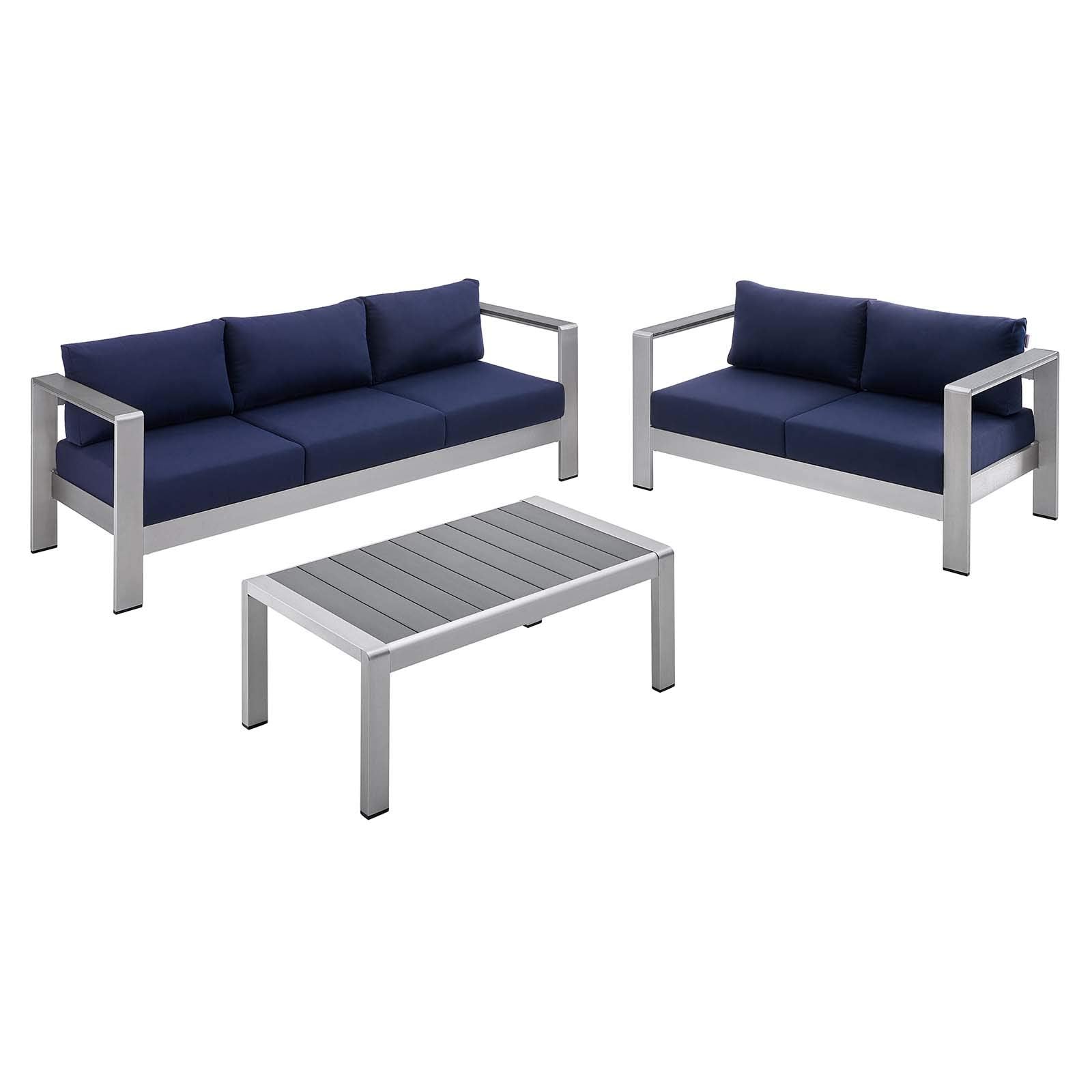 Modway Eei-4313-Slv-Nav-Set Patio Aluminum 3 Piece Set In Silver Navy