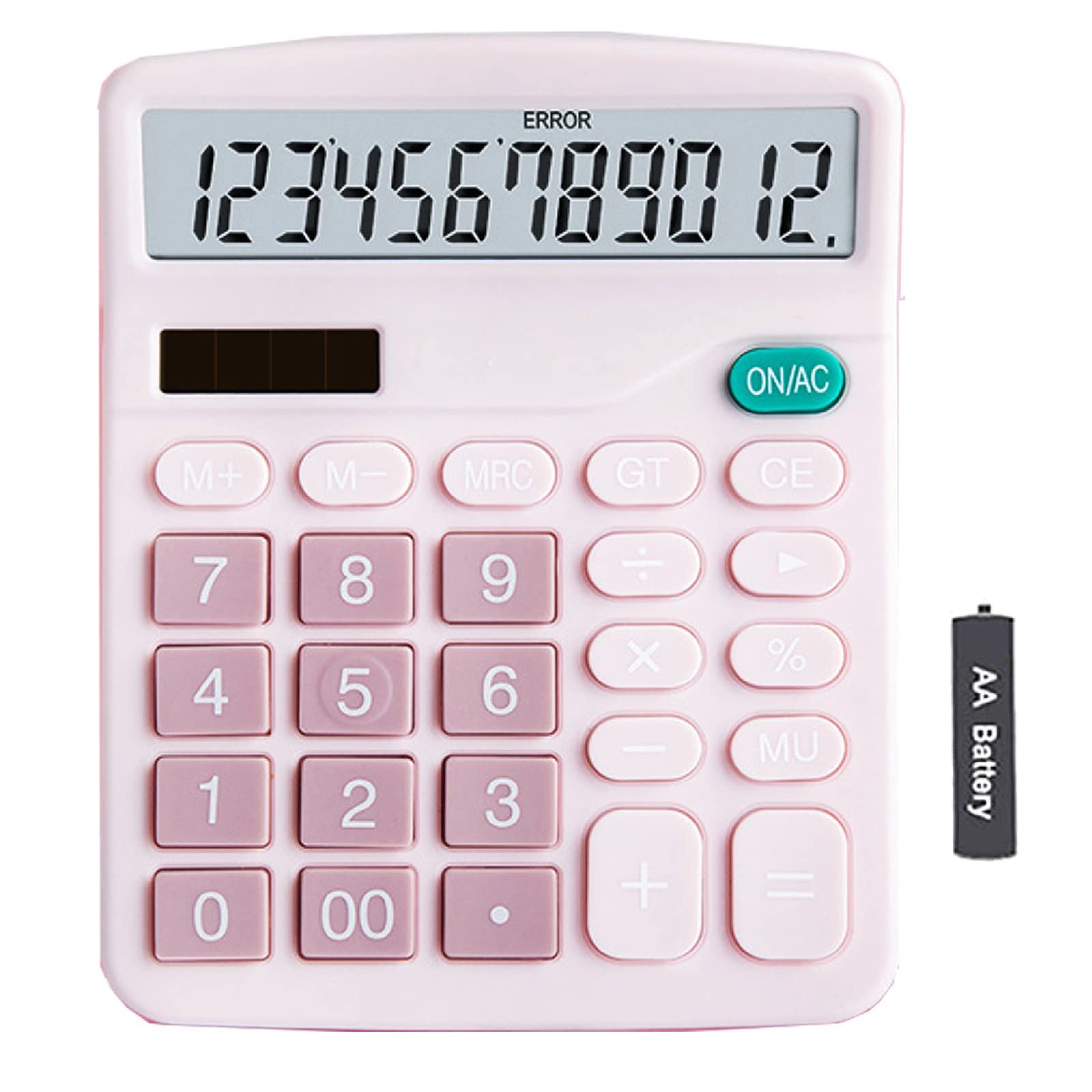 Youho Pink Office Desk Calculator, 12-Bit Solar Battery Dual Power Standard Function Electronic Calculator With Large Lcd Displa