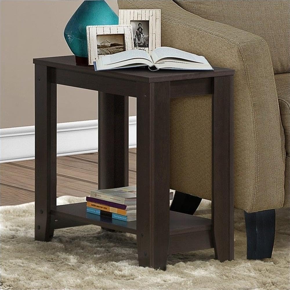 Monarch Specialties I Accent End Side-Lamp Table With Shelf, 24&quot; X 12&quot; X 22&quot;, Cappuccino