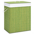"vidaXL Bamboo Laundry Basket - Large 26.4 Gal Green Sectioned Hamper with Removable Liner, Odor-Resistant, Easy to Move & Dismantle for Compact Storage"