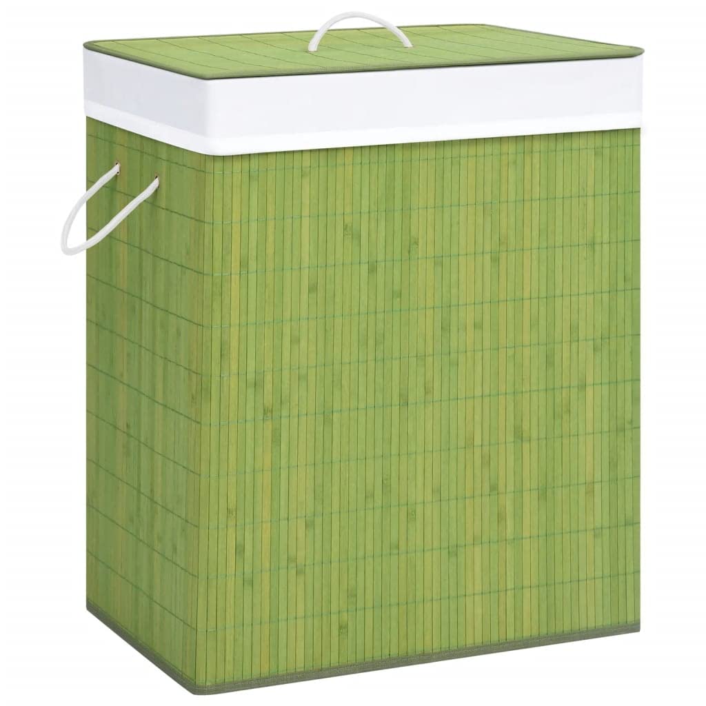 &quot;vidaXL Bamboo Laundry Basket - Large 26.4 Gal Green Sectioned Hamper with Removable Liner, Odor-Resistant, Easy to Move & Dismantle for Compact Storage&quot;